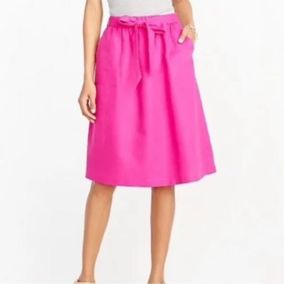 J. Crew Dresses & Skirts - SOLD!  J Crew Pull-On Bow Midi Skirt Linen Blend Wild Berry Pink Pockets Large
